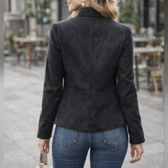 Old Navy Charcoal Stand Collar Jacket Blazer Women’s Medium Structured Fit - Picture 2 of 6